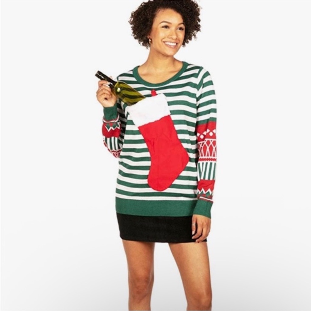 TIPSY ELVES Women's Wine Stocking Stuffer Ugly Christmas Sweater‎ Size Large